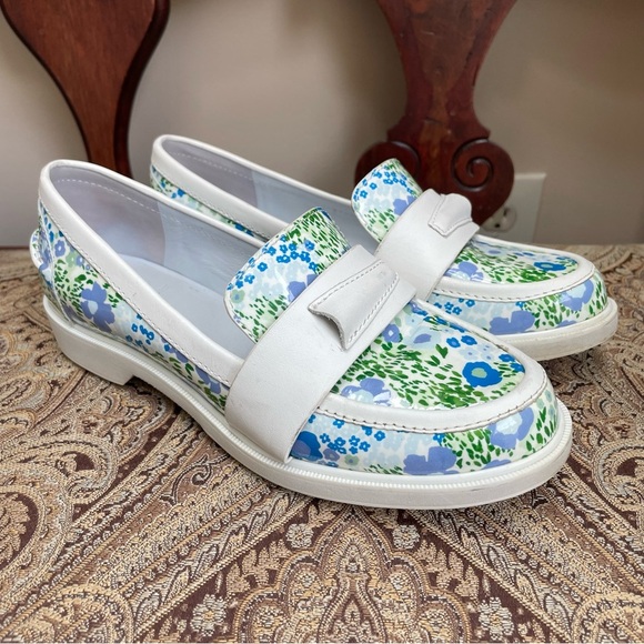Tory Burch Sport Pocket Tee Golf Loafers Ace Blue Garden Floral Leather Size 7 - Picture 4 of 12